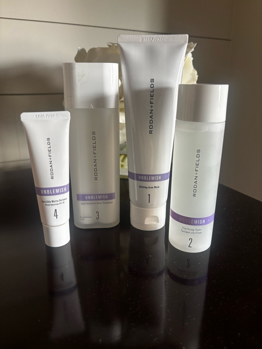 Rodan + Fields Unblemish Skincare Set - White with Purple Accents